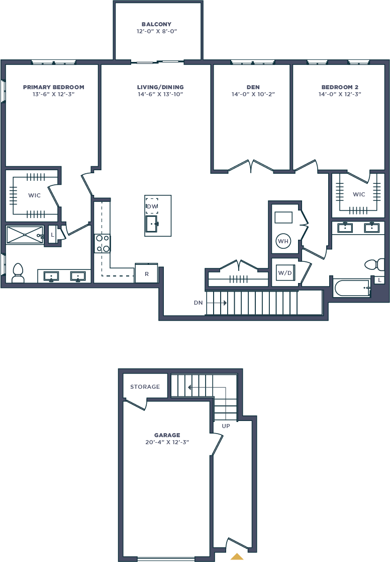 Floor plan for 2 beds, 2 baths, 2085 sqft
